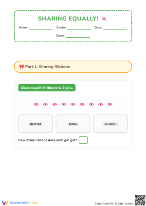 Grade 1 Sharing Equally — Printable No-Prep Worksheet