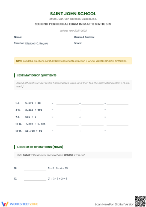Grade 4 Math 2nd Periodical Exam | Essential Aligned Test