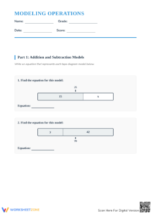 Printable Modeling Operations Worksheet | Grade 6 Aligned