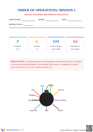 Printable Order of Operations PEDMAS Worksheet | Grade 6 Math