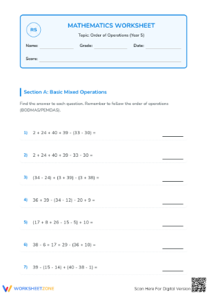 Order of Operations Worksheet | Grade 5 Printable Essential