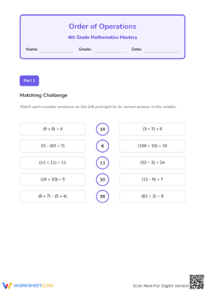 Essential Order of Operations Worksheet | Grade 4 Aligned