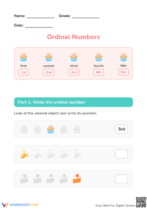 Essential Ordinal Numbers 1-5 Worksheet | Grade K-1