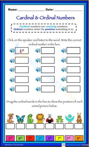 Cardinal and Ordinal Numbers Interactive Worksheet