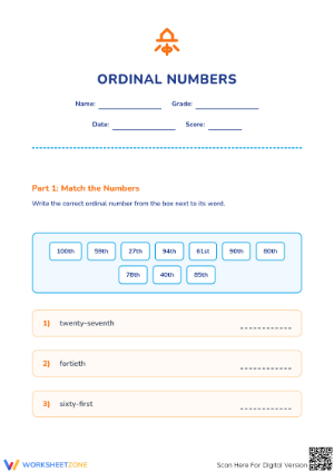 Essential Ordinal Numbers (1-100) Worksheet | Grades 3-4
