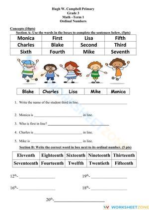 Ordinal Numbers Assessment