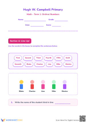 Printable Ordinal Numbers Assessment | Grade 1-3 Aligned