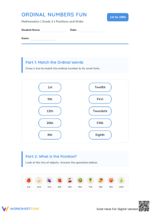 Printable Ordinal Numbers Worksheet | Grade 2 Aligned
