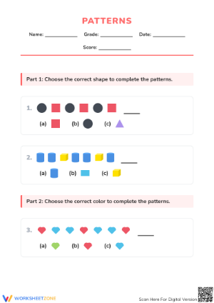 Printable Patterns Worksheet | Grades K-2 Math Essential