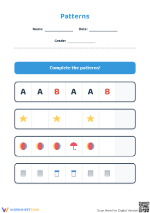 Patterns Worksheet | Printable Grade K-1 Essential