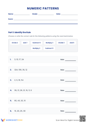Essential Numeric Patterns Worksheet | Grade 5-7 Math