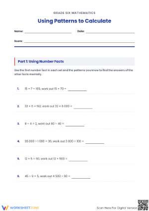Printable Number Patterns Worksheet | Grade 5-6 Math