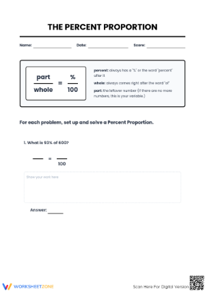 Essential Grade 7 Percent Proportion Practice Worksheet