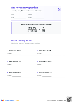 Essential Percent Proportion Worksheet | Grade 7 Math