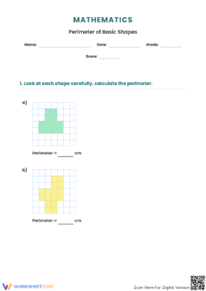 Perimeter of Basic Shapes Worksheet | Grade 4-6 Printable