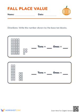 Printable Place Value Pumpkin Math Worksheet | Grade 2