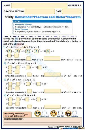 Remainder Theorem and Factor Theorem