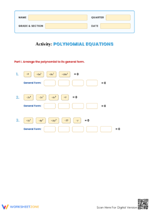 Essential Polynomial Equations Worksheet | Grade 9 Math