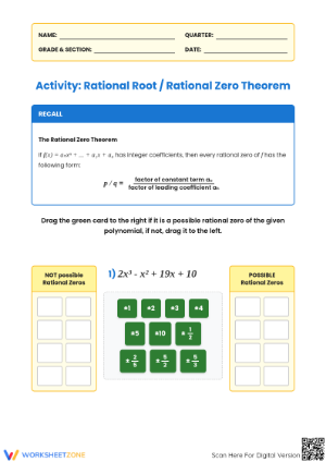Essential Rational Root Theorem Worksheet | Grade 9 Math