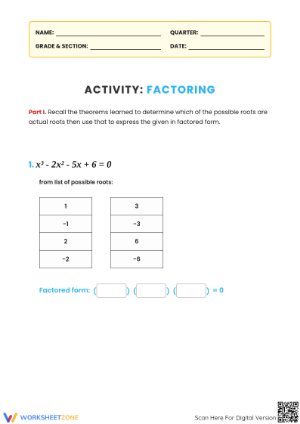Printable Factoring Polynomials Worksheet | Grades 6-9 Math