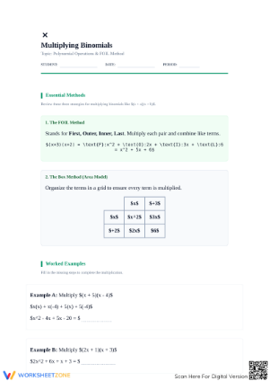 Multiplying Binomials Notes | Essential Grade 9-12 Math