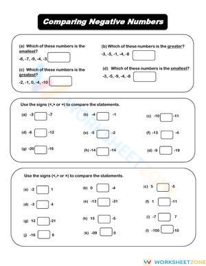 Comparing Negative and Positive Numbers