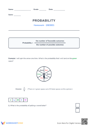 Essential Probability with Fractions Worksheet | Grade 5