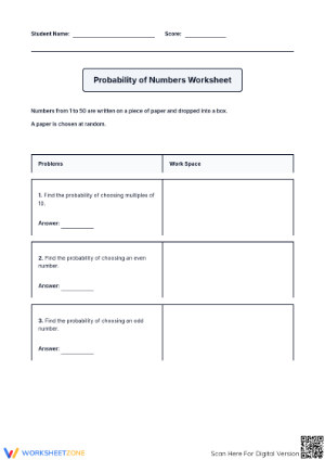 Essential Probability of Numbers Worksheet | Grade 7 Math