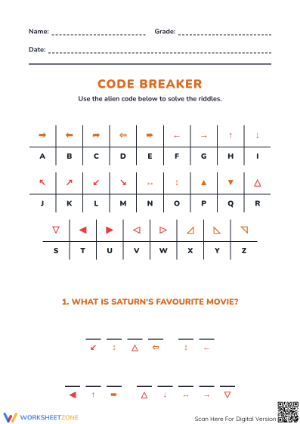 Printable Solar System Code Breaker — Grade K Essential