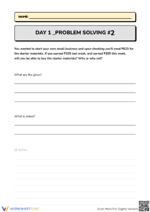 Printable Grade 7 Problem Solving Math Worksheet