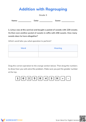 Printable Grade 3 Worksheet: 3-Digit Addition with Regrouping