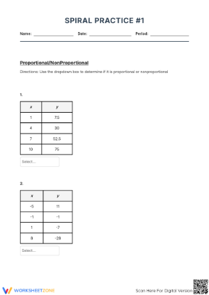 Printable Spiral Practice 1: 8th Grade Math Review