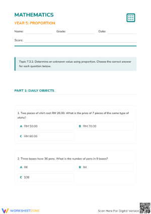 Proportion Practice: Essential Grade 5 Math Worksheet