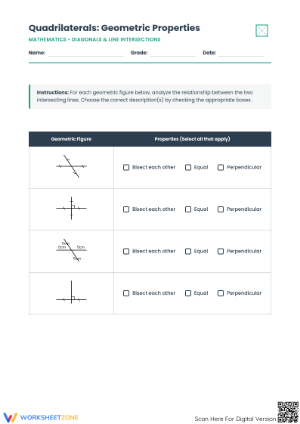 5.G.B.4 Aligned Worksheet: Quadrilateral Diagonals — Grade 5