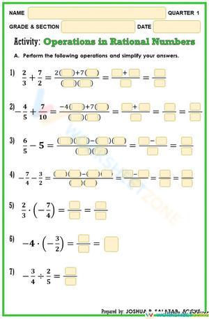 Operations on Rational Numbers Worksheet