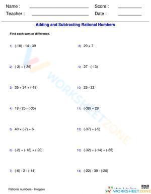 Rational-Integers: Add-Sub Rational numbers