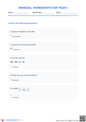 Essential Year 6 Math Revision Worksheet | Standards Aligned
