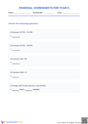 Essential Grade 6 Math Revision Worksheet | PSR Review