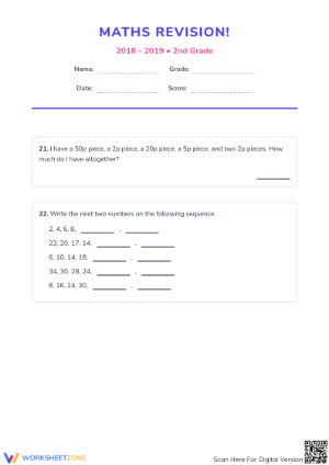 Essential Grade 2 Math Revision Worksheet — Printable