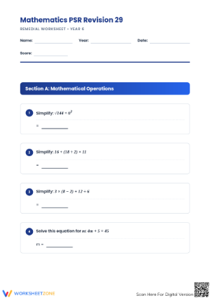 PSR Revision 29: Grade 6 Math Essential Printable Review