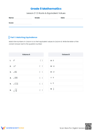 Square and Cube Roots Worksheet | Grade 8 Essential