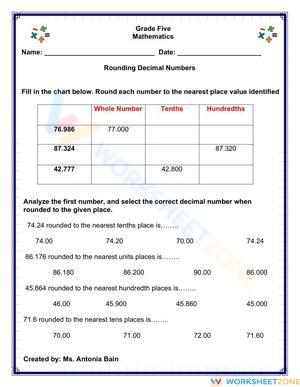 Rounding Decimal Worksheets