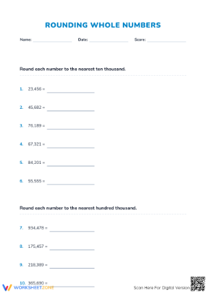 Essential Rounding Whole Numbers Worksheet | Grade 4 Math