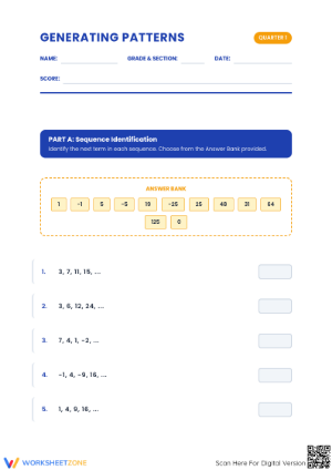 Generating Patterns Worksheet | Essential Grade 10 Math