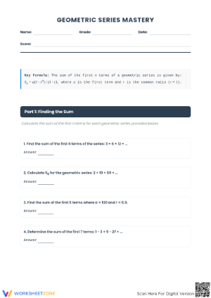 Geometric Series Worksheet | Grade 10 Math Printable