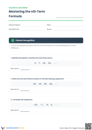Essential Nth Term Formula Worksheet | Grade 8-11 Math