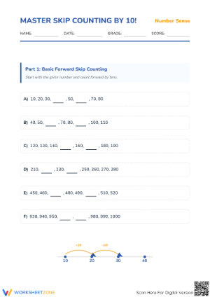Printable Skip Count by 10 Worksheet | Grade 2 Math