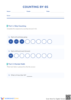 Essential Counting by 6s Worksheet | Grade 2-4 Printable