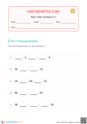 Essential Grade 1 Skip Counting by 2s Printable Worksheet