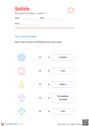 Printable 3D Geometry Solids Worksheet | Grade 3-5